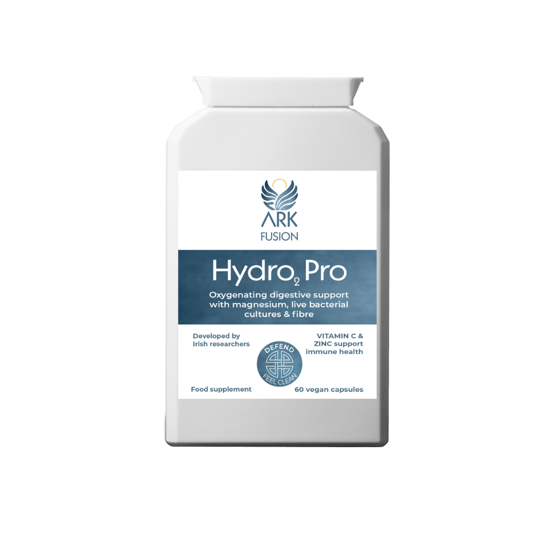 ARK Fusion Hydro₂ Pro in dark blue label, focused on oxygenating digestive support with magnesium, fibre, probiotics, and vitamin C & zinc.
